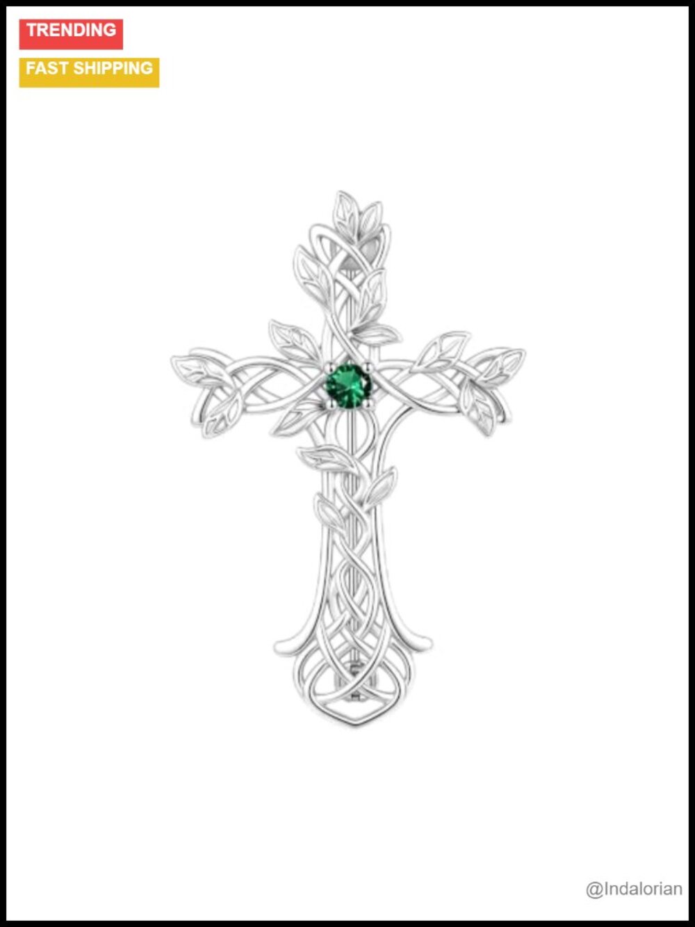 925 Sterling Silver Cross Brooch Celtic Knot Pin 18k White Gold Plated